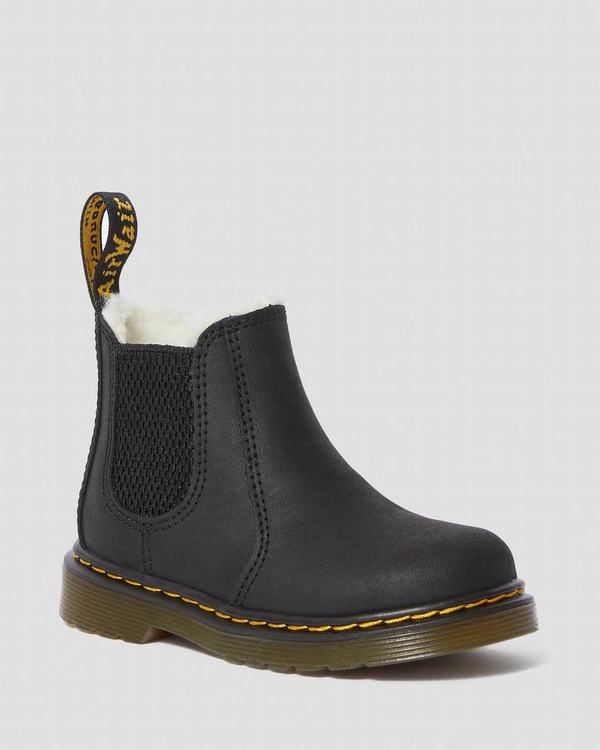 Dr Martens Dětské Chelsea Boty Toddler Fur-lined 2976 Leonore Černé, CZ-842613